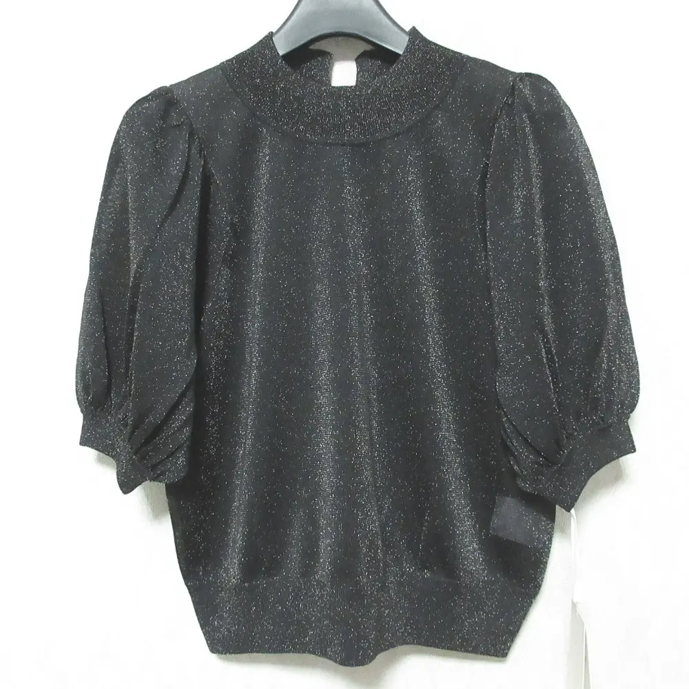 24AW GRACE CONTINENTAL グレースコンチネンタル ラメシアーパフニットトップ 半袖 カットソー 0124343086 36 ブラック