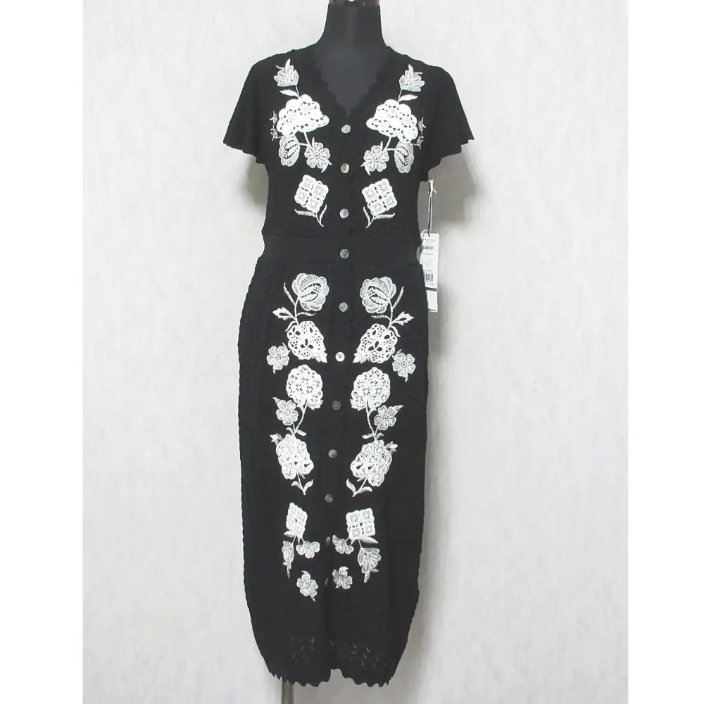 22SS GRACE CONTINENTAL グレースコンチネンタル フラワーレースニットワンピース 半袖 ミディドレス 0122233150 36 ブラック