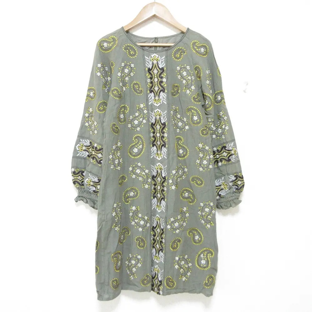 美品 22SS GRACE CONTINENTAL グレースコンチネンタル ペイズリー刺繍ミニワンピース 38 カーキ