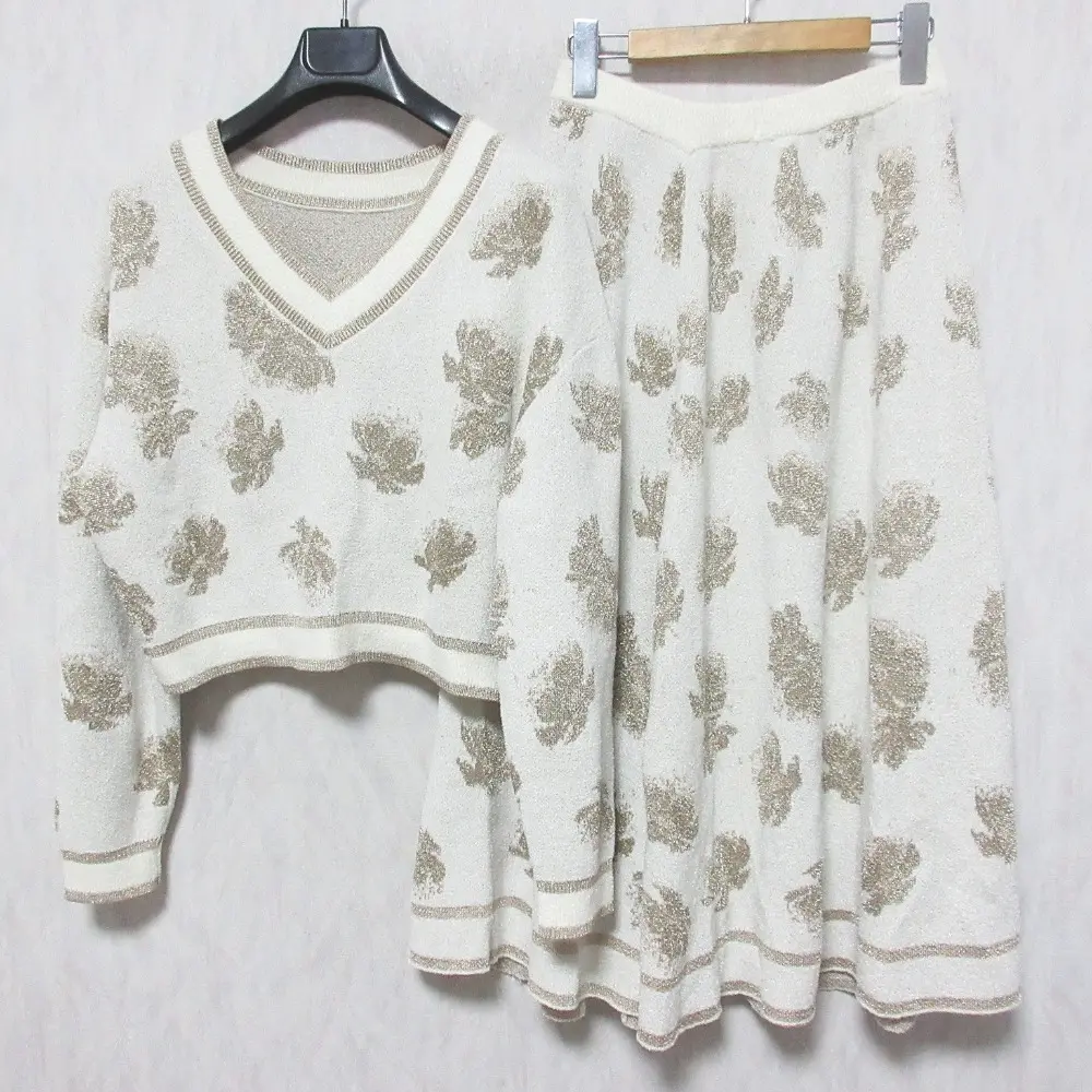 25SS グレースコンチネンタル ラメフローラルニットトップ+ ラメフローラルニットスカート セットアップ 36 キナリ