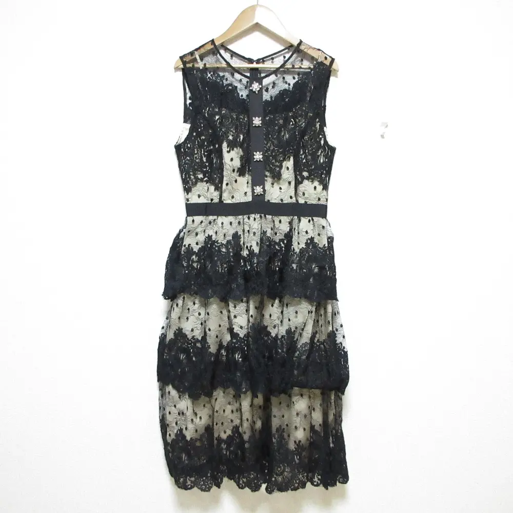 GRACE CONTINENTAL グレースコンチネンタル レースティアード刺繍ワンピース ノースリーブ ミディドレス 0120435028 36 ブラック