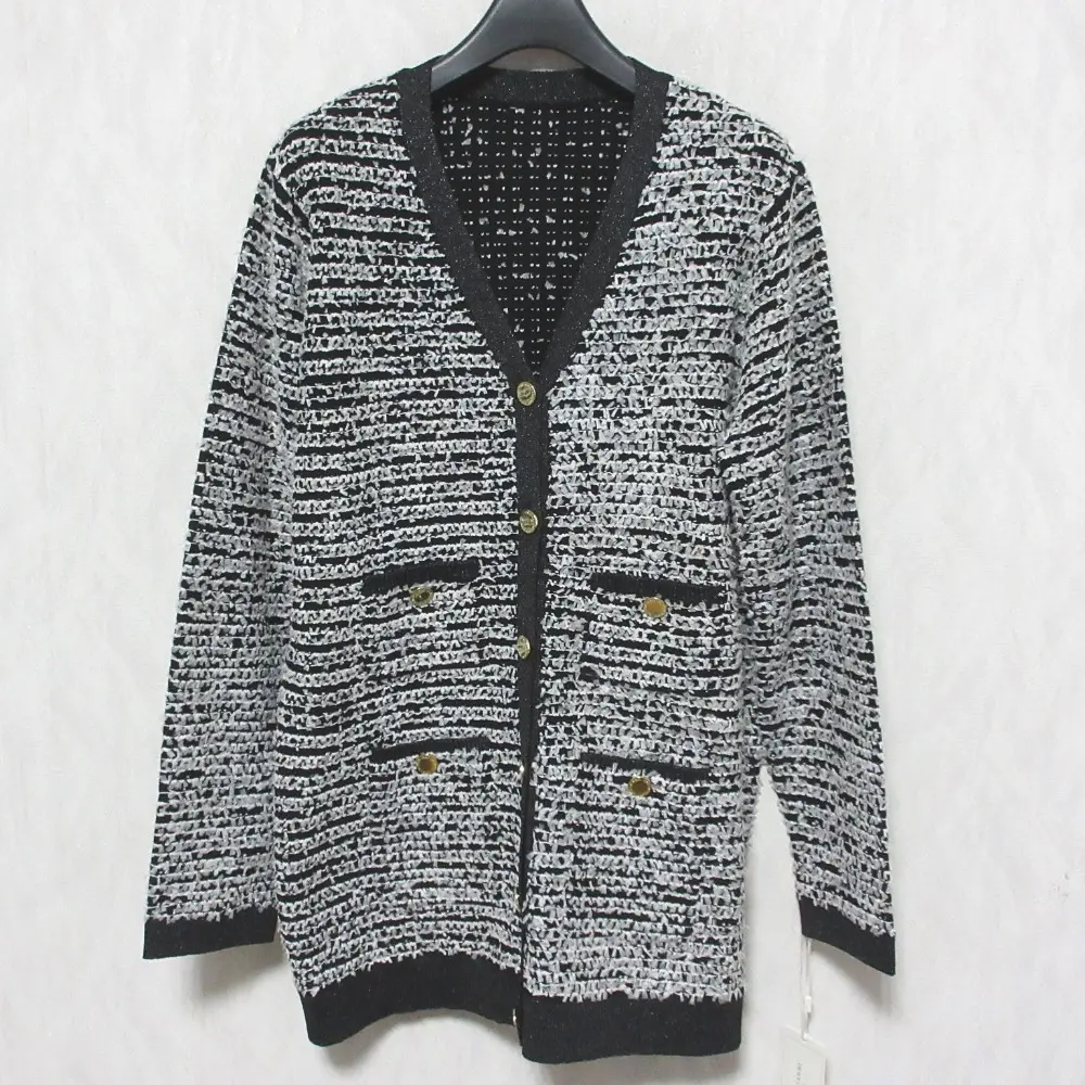 24AW GRACE CONTINENTAL グレースコンチネンタル Vネック ツイードバイカラーニットカーディガン 0124453018 36 ブラック系