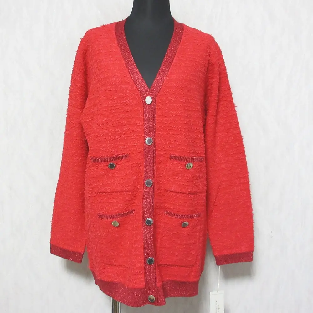 24AW GRACE CONTINENTAL グレースコンチネンタル ロングスリーブ ツイードバイカラーニットカーディガン 0124453018 36 レッド