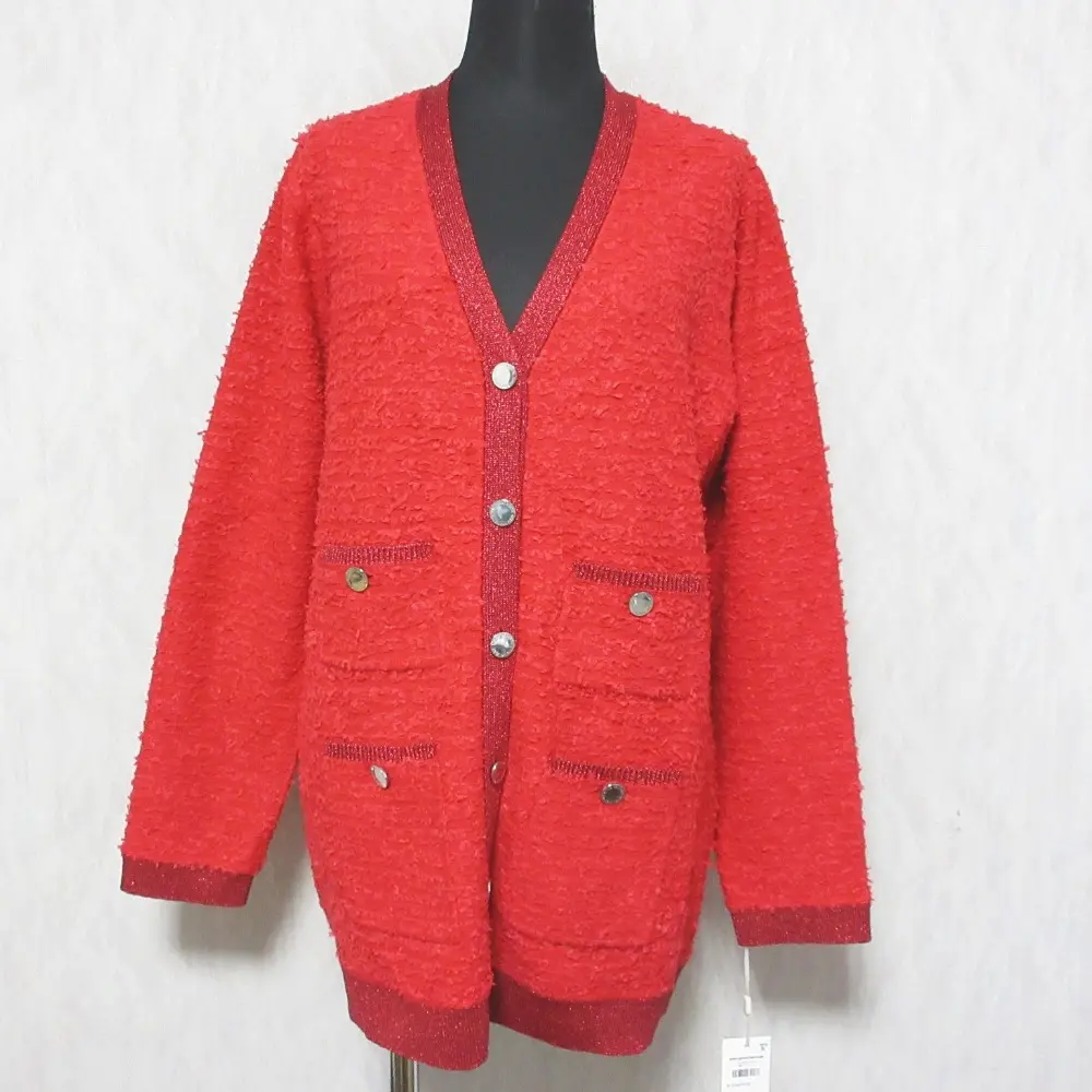 24AW GRACE CONTINENTAL グレースコンチネンタル ツイードバイカラーニットカーディガン 0124453018 36 レッド