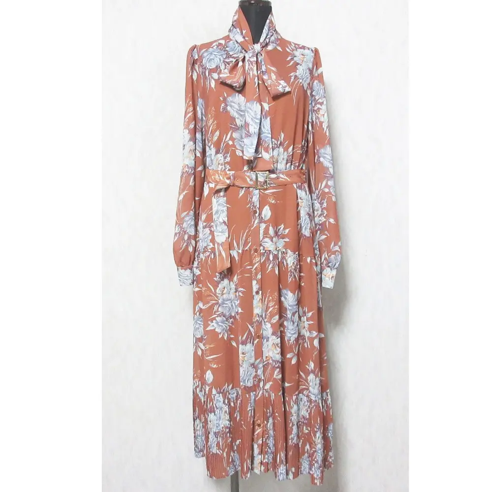23AW GRACE CONTINENTAL グレースコンチネンタル レトロブーケワンピース ボウタイ ロング シャツドレス 0123331165 38 ブラウン