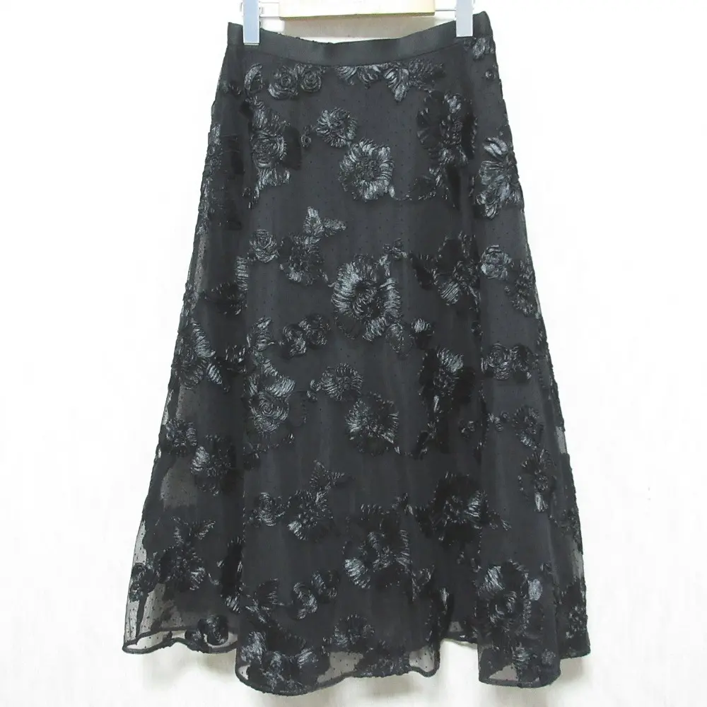 24AW GRACE CONTINENTAL グレースコンチネンタル ロング丈 フレア サテンコードスカート 0124321183 38 ブラック