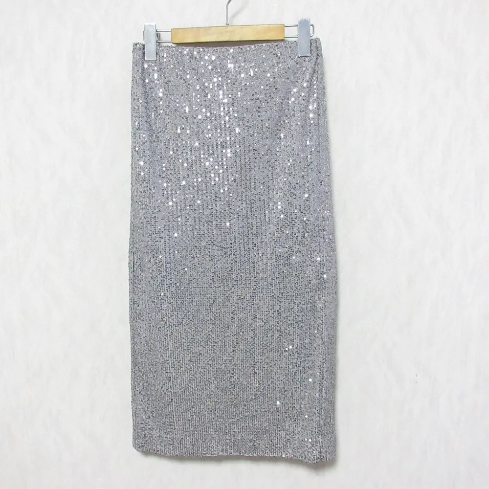 24AW GRACE CONTINENTAL グレースコンチネンタル ミモレ丈 ロング スパンコールタイトスカート 0124321324 36 グレー