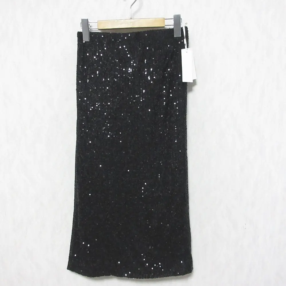 24AW GRACE CONTINENTAL グレースコンチネンタル ミモレ丈 ロング スパンコールタイトスカート 0124321324 36 ブラック