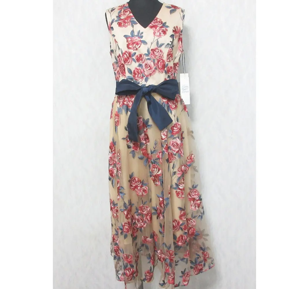 23AW GRACE CONTINENTAL グレースコンチネンタル ローズ刺繍フレアドレス ワンピース 0123435167 38 ベージュ