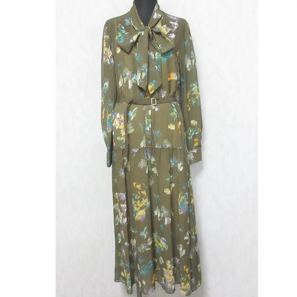 24AW GRACE CONTINENTAL グレースコンチネンタル オンライン完売モデル フラワープリントボウタイ付ワンピース 38 ブラウン