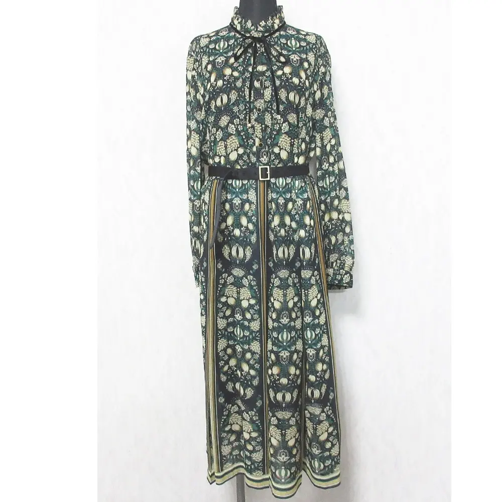 24AW GRACE CONTINENTAL グレースコンチネンタル オンライン完売モデル ハイネックボウタイプリントワンピース 38 ブラック