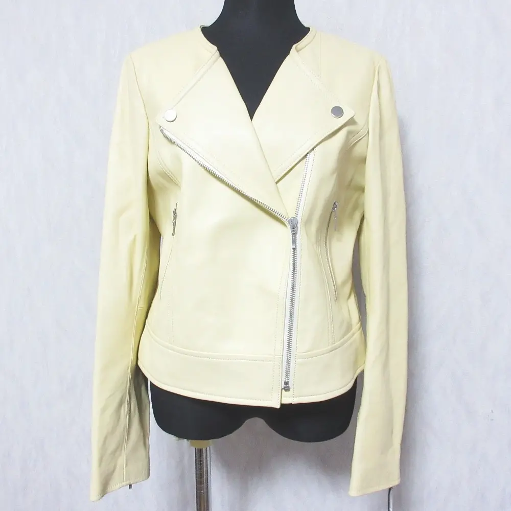 24SS GRACE CONTINENTAL グレースコンチネンタル オンライン完売サイズ ノーカラーレザライダースジャケット 38 イエロー