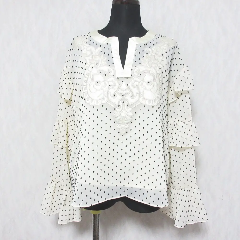22SS GRACE CONTINENTAL グレースコンチネンタル アップリケフレアトップ ドット 刺繍 長袖 シアーブラウス 0122141029 36 キナリ