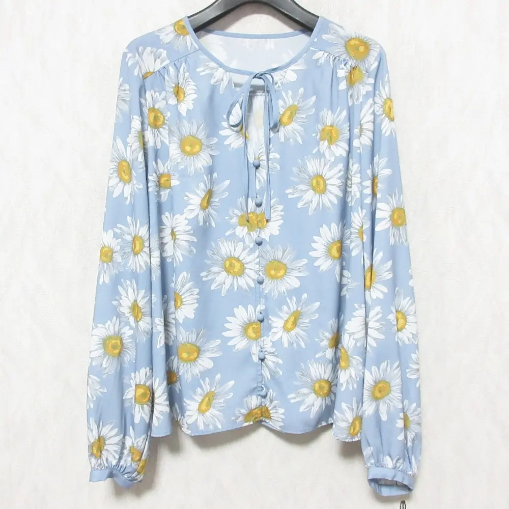 24SS GRACE CONTINENTAL グレースコンチネンタル マーガレットフラワープリントブラウス 長袖 シャツ 0124141111 36 ブルー