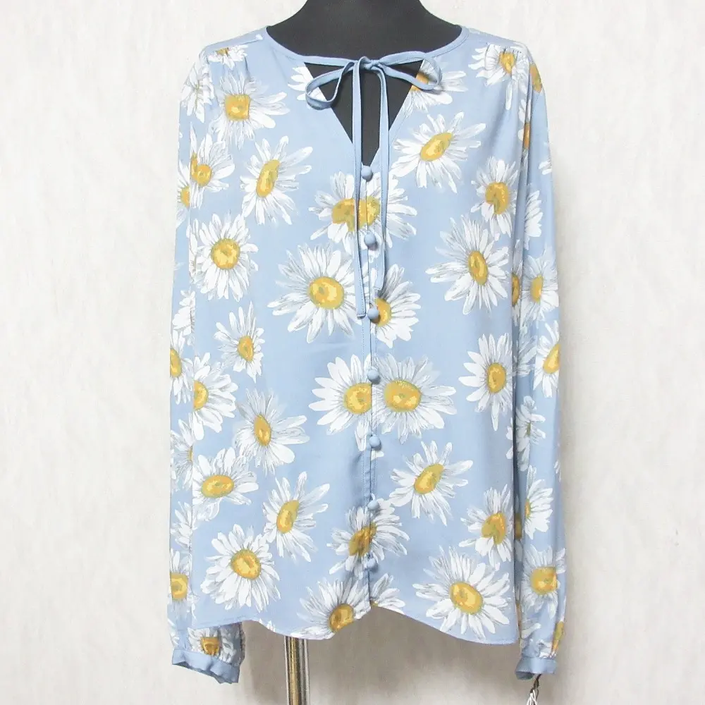 24SS GRACE CONTINENTAL グレースコンチネンタル マーガレットフラワープリントブラウス ノーカラー シャツ 0124141111 38 ブルー