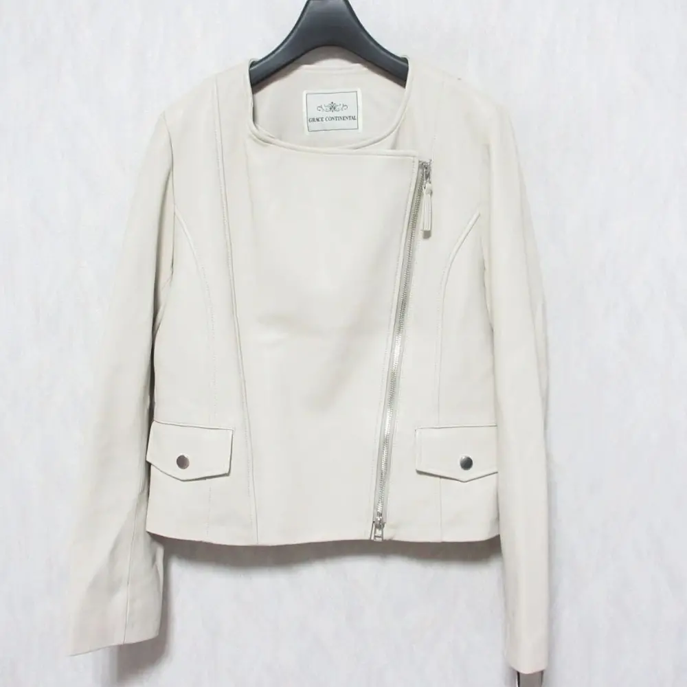23AW GRACE CONTINENTAL グレースコンチネンタル シープスキン ジップライダースジャケット 0123304069 40 ベージュ