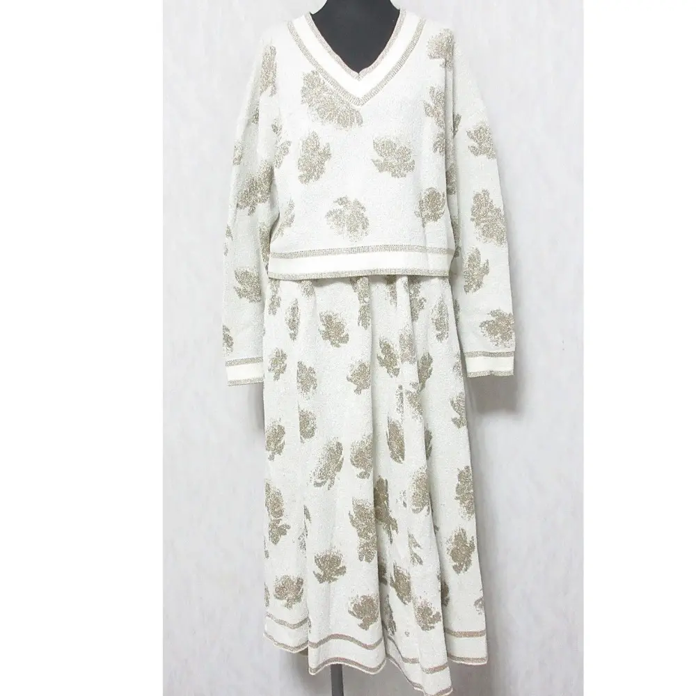 25SS グレースコンチネンタル 完売モデル ラメフローラルニットトップ ラメフローラルニットスカート セットアップ 36 キナリ