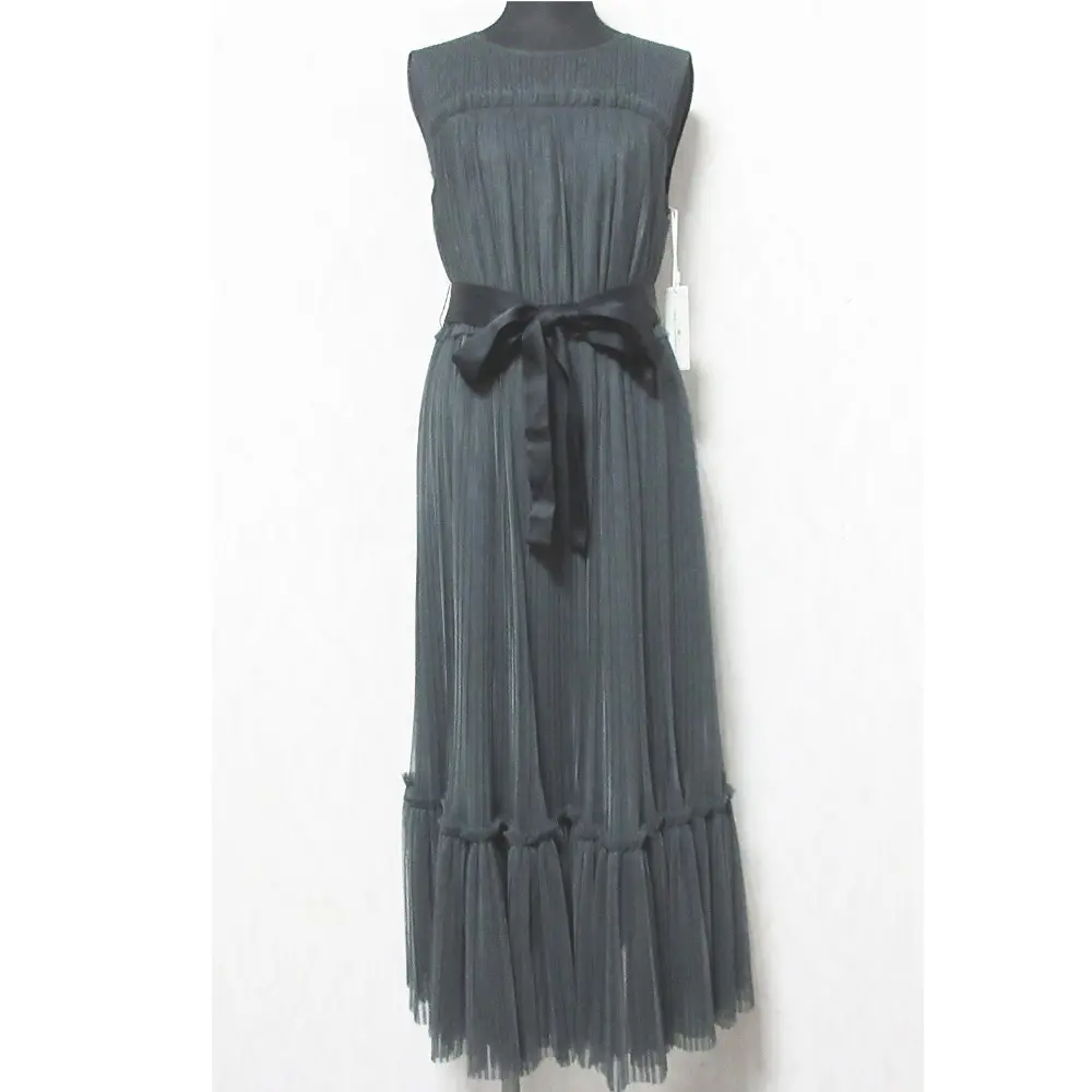 24AW GRACE CONTINENTAL グレースコンチネンタル プリーツロングドレス ノースリーブ チュールワンピース 0124335049 36 グレー