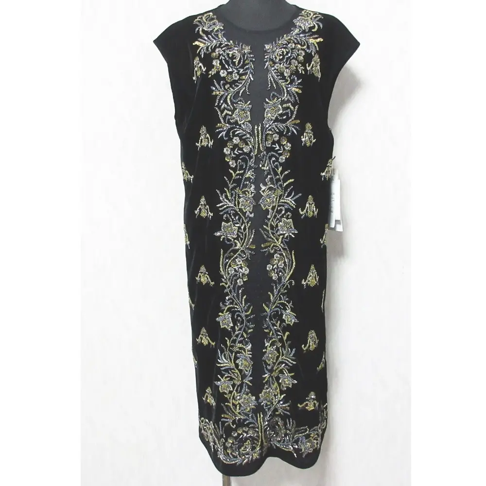 23AW GRACE CONTINENTAL グレースコンチネンタル ビジューベルベットワンピース ノースリーブ ミディドレス 0123435066 36 ブラック