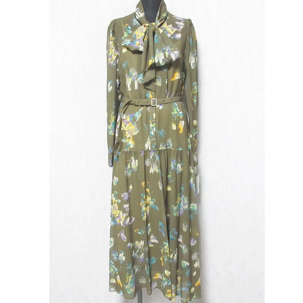 24AW GRACE CONTINENTAL グレースコンチネンタル フラワープリントボウタイ付ワンピース ロングドレス 0124331101 36 ブラウン