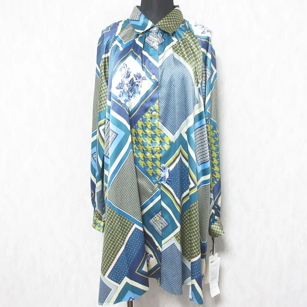 23AW GRACE CONTINENTAL グレースコンチネンタル スカーフプリントチュニックブラウス シャツ 0123341129 36 グリーン