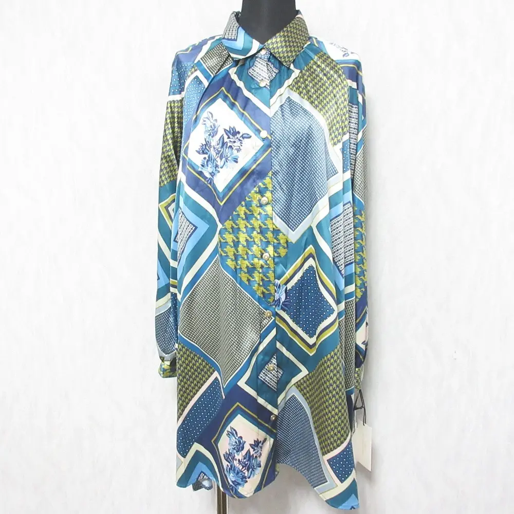 23AW GRACE CONTINENTAL グレースコンチネンタル スカーフプリントチュニックブラウス 長袖 シャツ 0123341129 36 グリーン