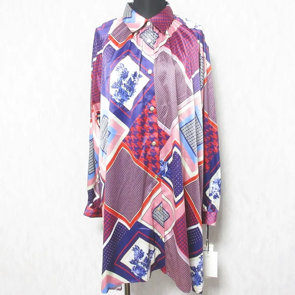 23AW GRACE CONTINENTAL グレースコンチネンタル スカーフプリントチュニックブラウス フレア シャツ 0123341129 36 レッド