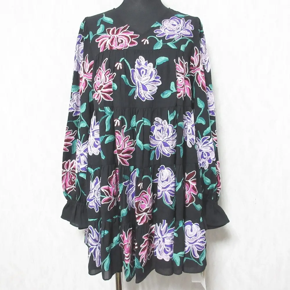 23AW GRACE CONTINENTAL グレースコンチネンタル ティアードローズトップ チュニック フレア ブラウス 0123341073 36 ブラック