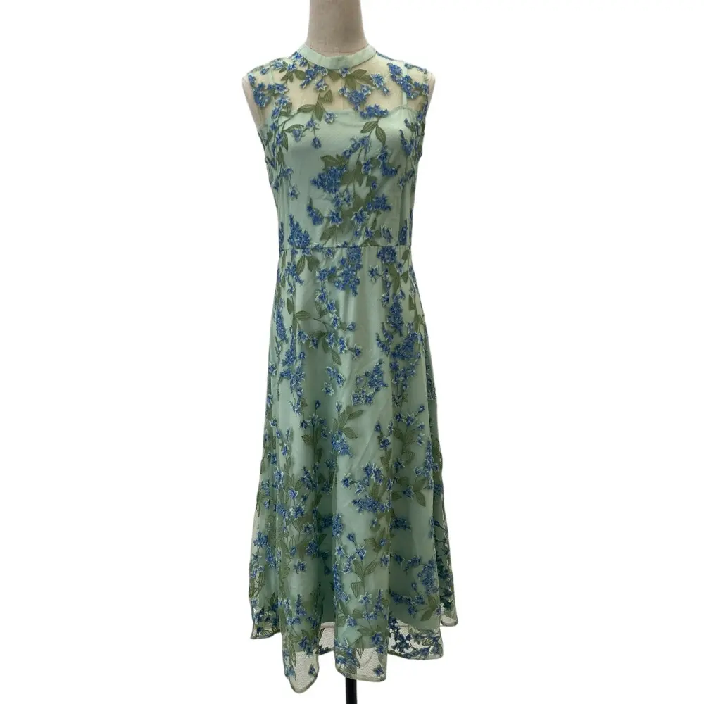 22SS GRACE CONTINENTAL グレースコンチネンタル スモールフラワーフレアドレス ロングワンピース 0122235011 38 グリーン