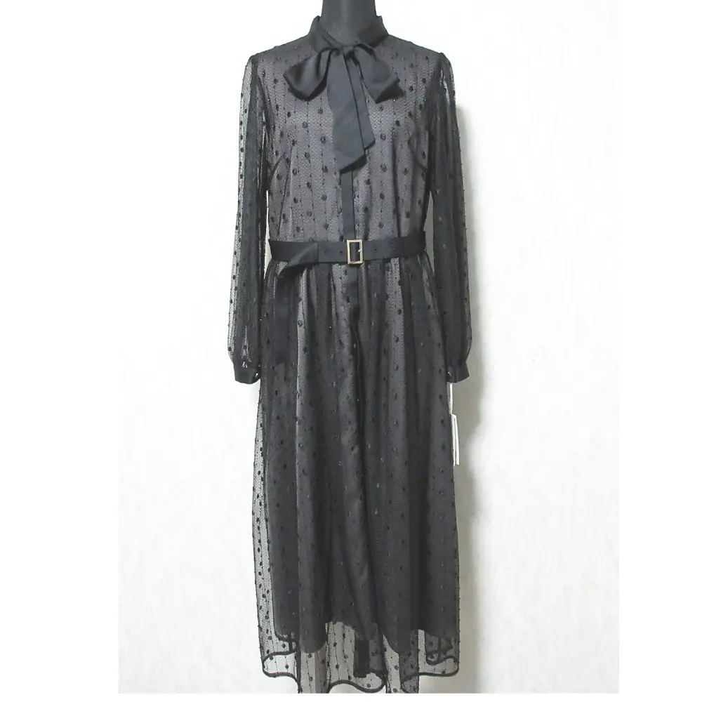 25SS GRACE CONTINENTAL グレースコンチネンタル ビーズ刺繍ドットドレス ボウタイ ロングワンピース 0125135202 38 ブラック