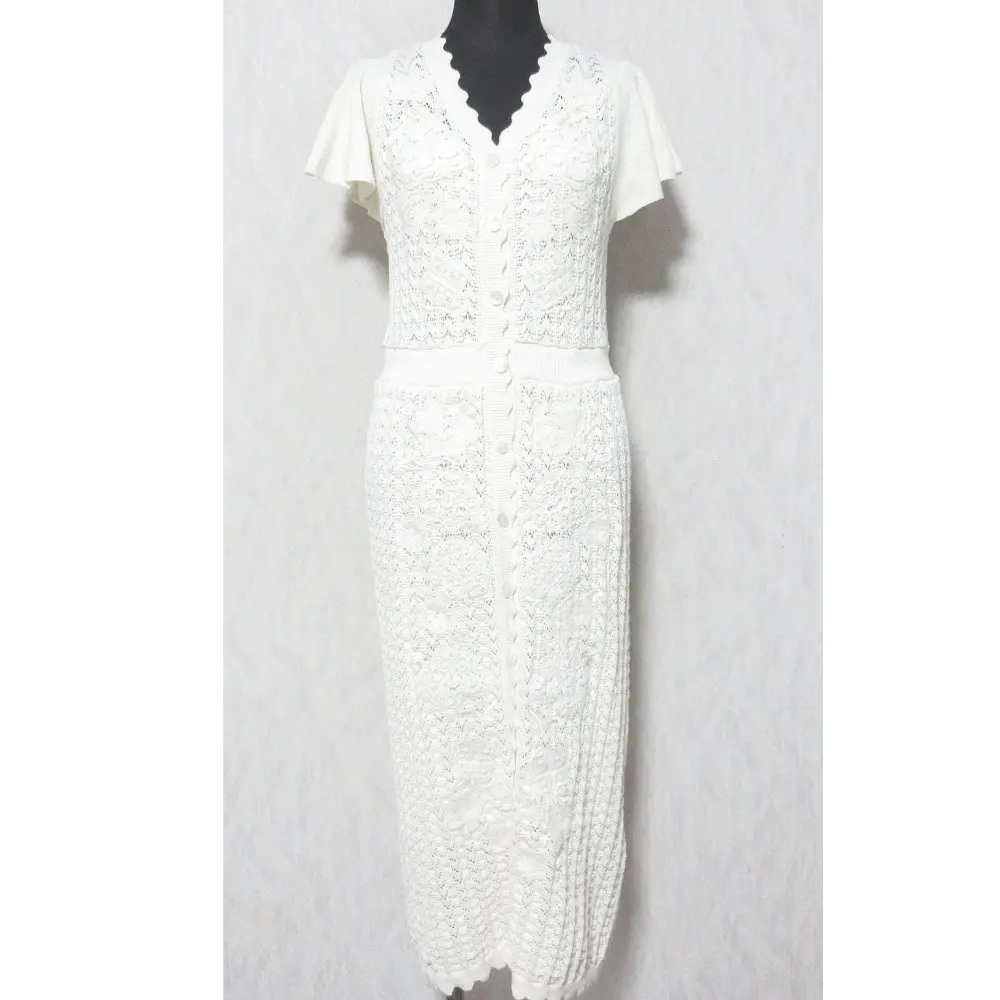 22SS GRACE CONTINENTAL グレースコンチネンタル フラワーレースニットワンピース 0122233150 36 アイボリー