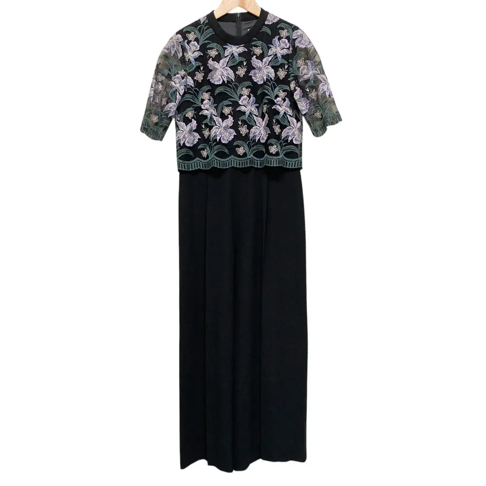 GRACE CONTINENTAL グレースコンチネンタル フラワー刺繍サロペット 半袖 オールインワン 0120118015 36 ブラック