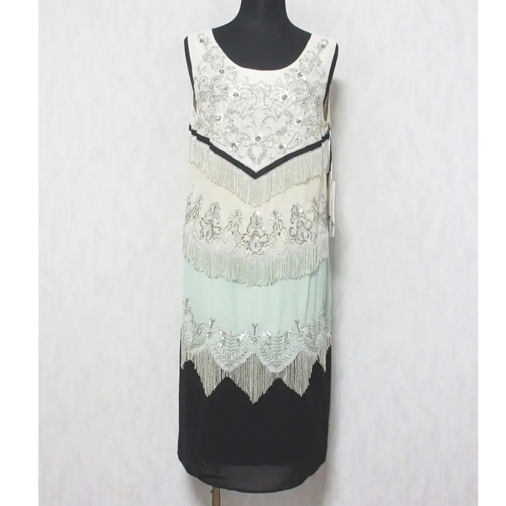 23SS GRACE CONTINENTAL グレースコンチネンタル ビーズフリンジドレス ノースリーブ ミニワンピース 0123135020 36 キナリ