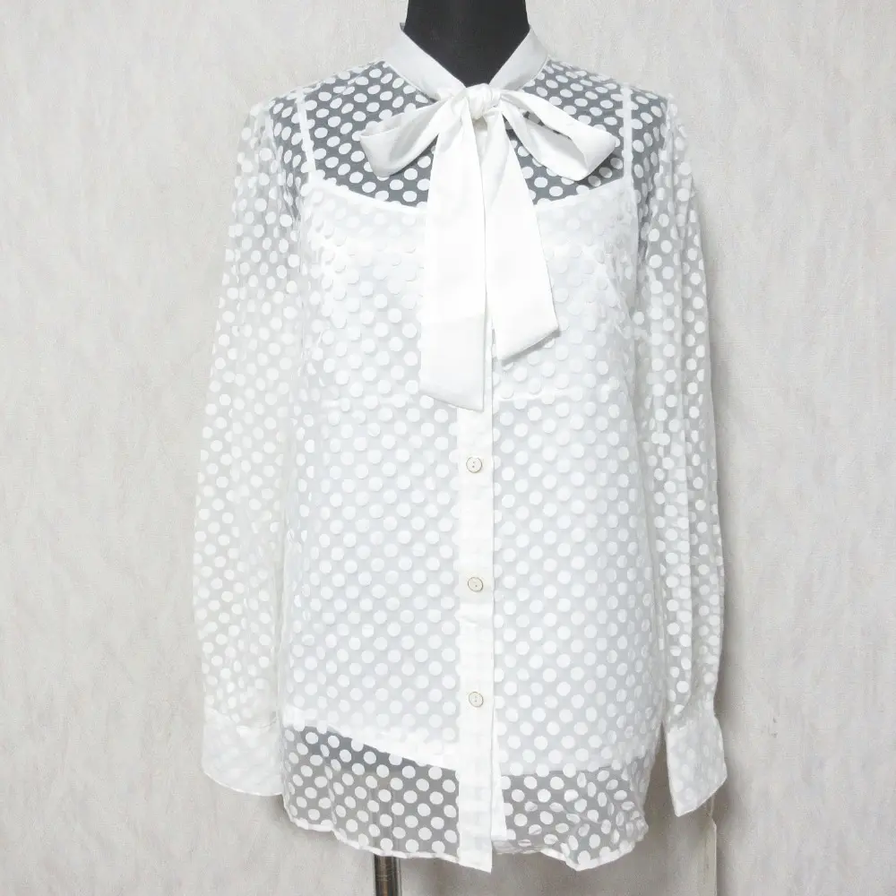 25SS GRACE CONTINENTAL グレースコンチネンタル ドットオパールタイ付ブラウス 長袖 シアー シャツ 0125141216 36 ホワイト