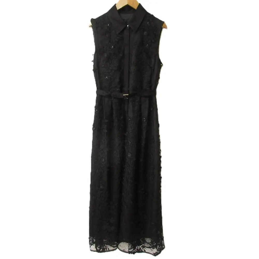 25SS GRACE CONTINENTAL グレースコンチネンタル スパンコール フラワーライン刺繍ワンピース 0125235204 38 ブラック