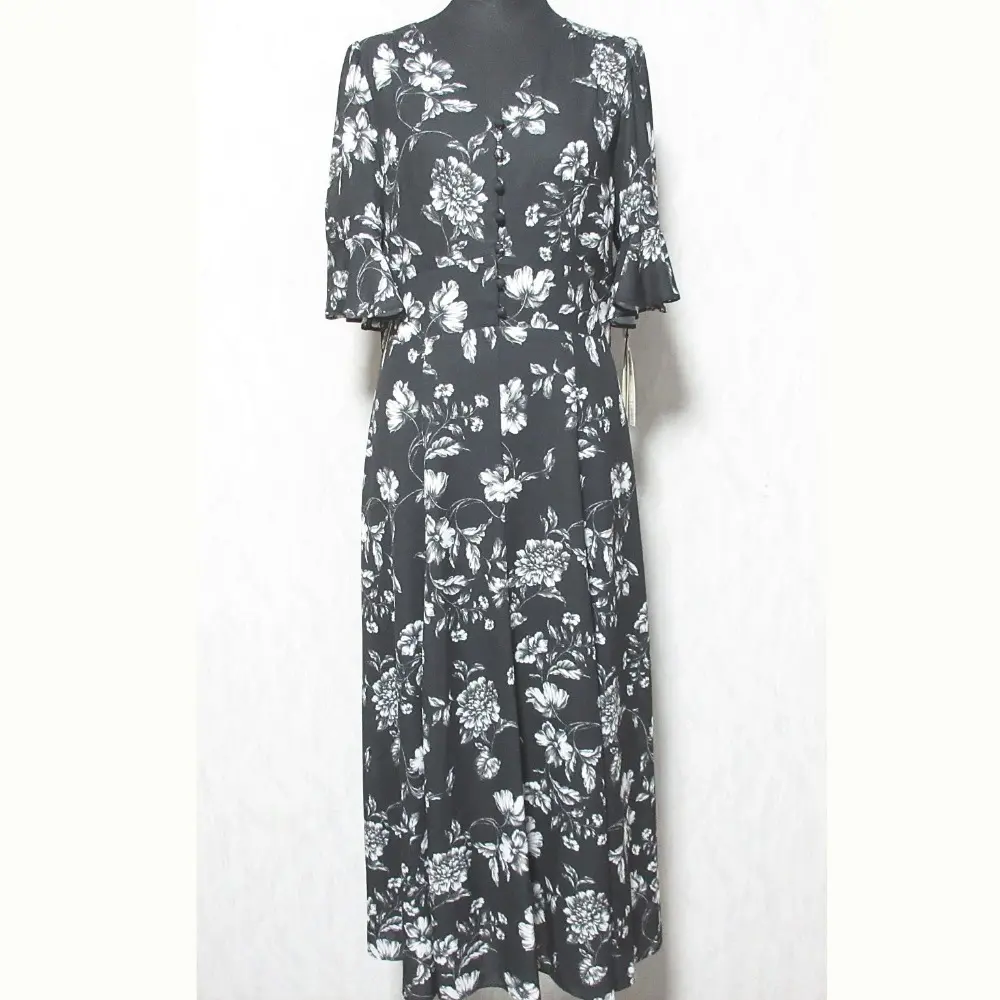 24AW GRACE CONTINENTAL グレースコンチネンタル フラワープリントフレアワンピース 0124331038 サイズ36 ブラック
