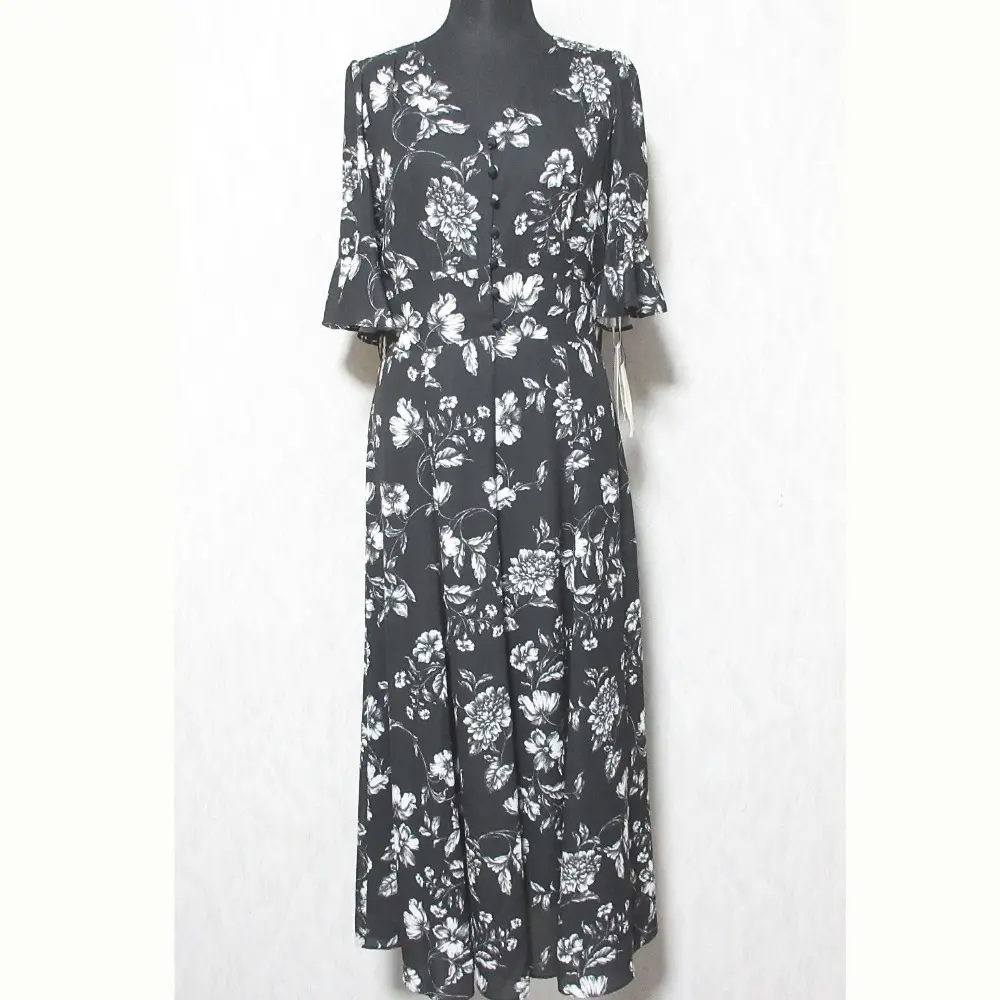 24AW GRACE CONTINENTAL グレースコンチネンタル フラワープリントフレアワンピース 0124331038 サイズ36 ブラック