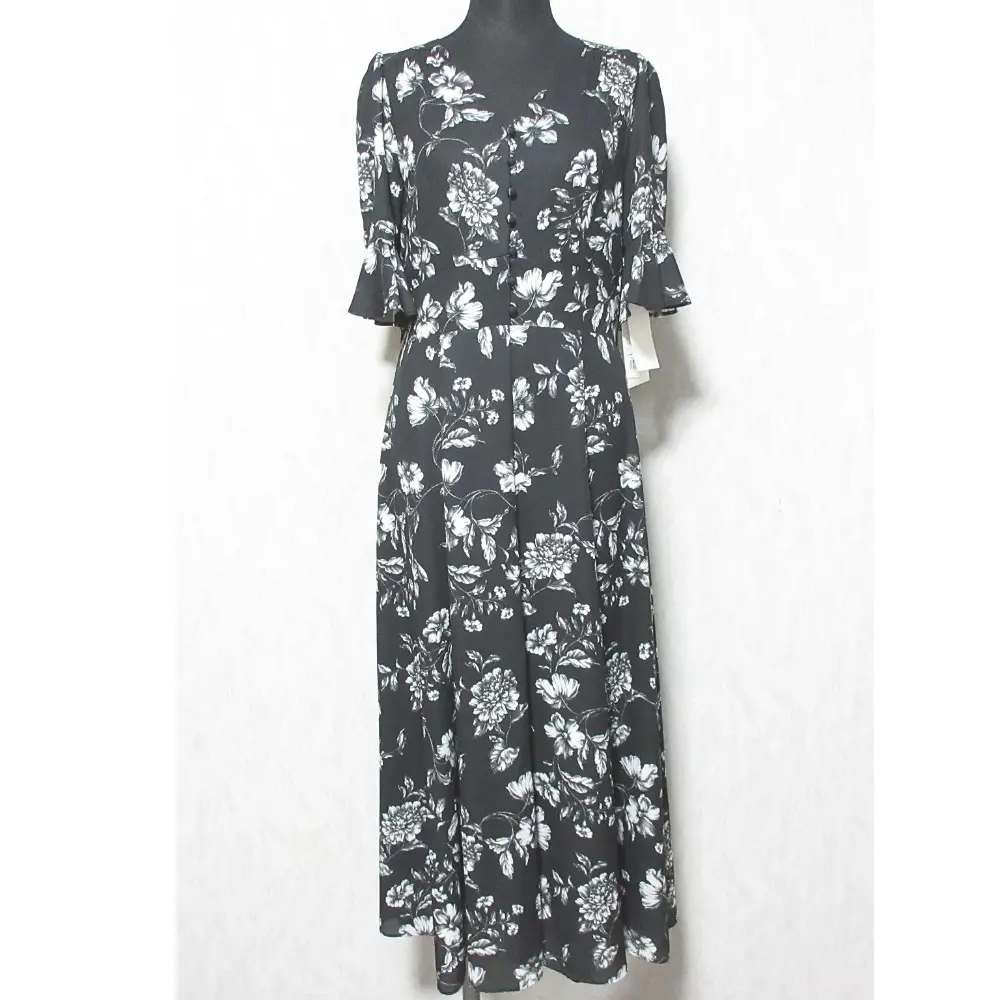 24AW GRACE CONTINENTAL グレースコンチネンタル フラワープリントフレアワンピース 0124331038 36 ブラック