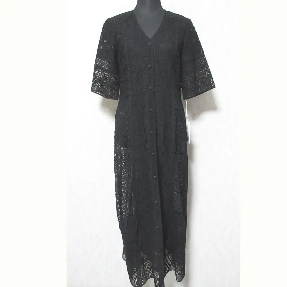 24AW GRACE CONTINENTAL グレースコンチネンタル コンビレースVネックワンピース 0124331078 36 ブラック