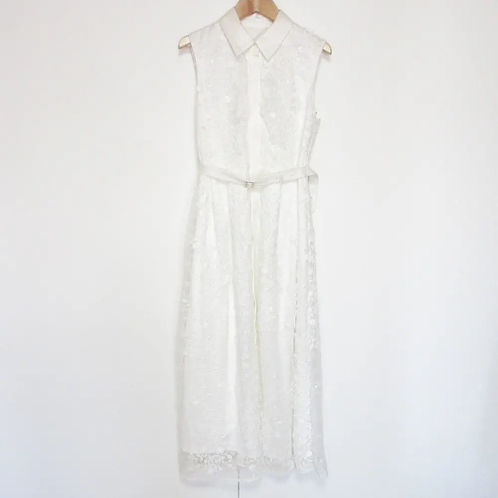 25SS GRACE CONTINENTAL グレースコンチネンタル フラワーライン刺繍ワンピース 0125235204 サイズ36 ホワイト 