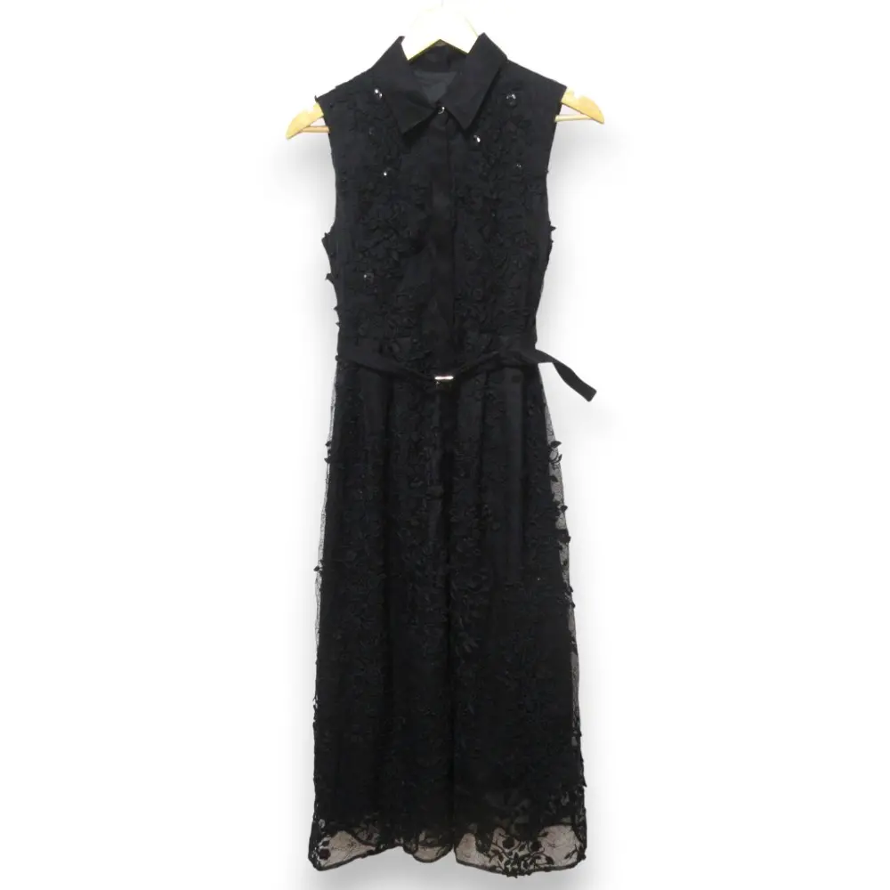 25SS GRACE CONTINENTAL グレースコンチネンタル フラワーライン刺繍ワンピース 0125235204 サイズ36 ブラック