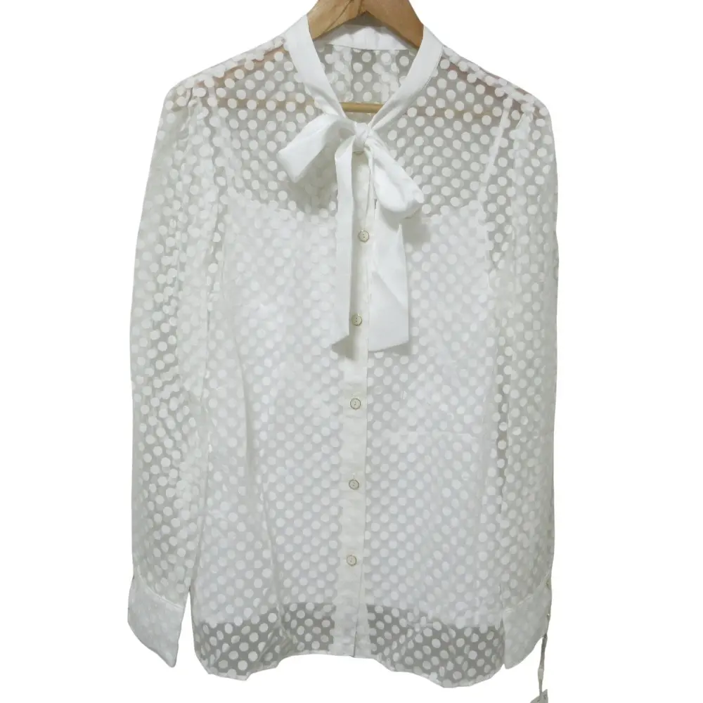 25SS GRACE CONTINENTAL グレースコンチネンタル ドットオパールタイ付ブラウス 長袖 シアーシャツ 0125141216 38 ホワイト
