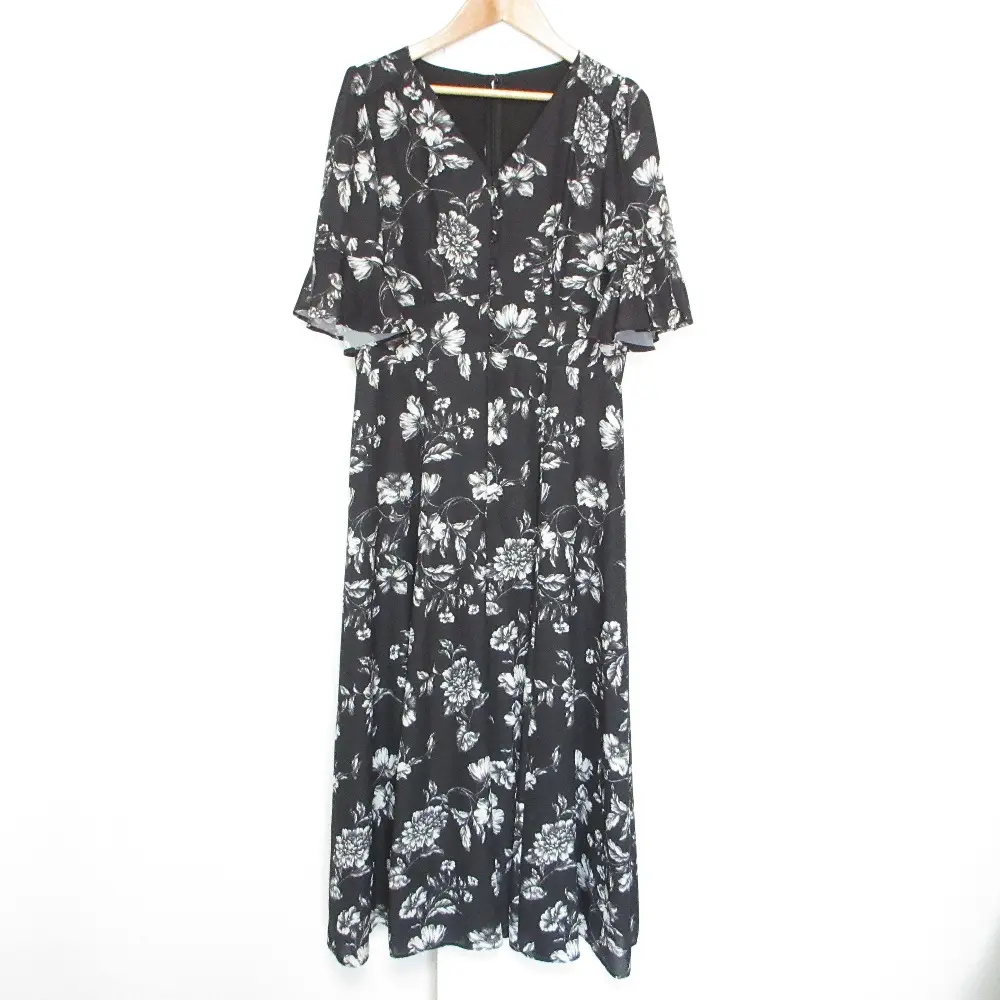 24AW GRACE CONTINENTAL グレースコンチネンタル フラワープリントフレアワンピース 0124331038 サイズ36 ブラック 