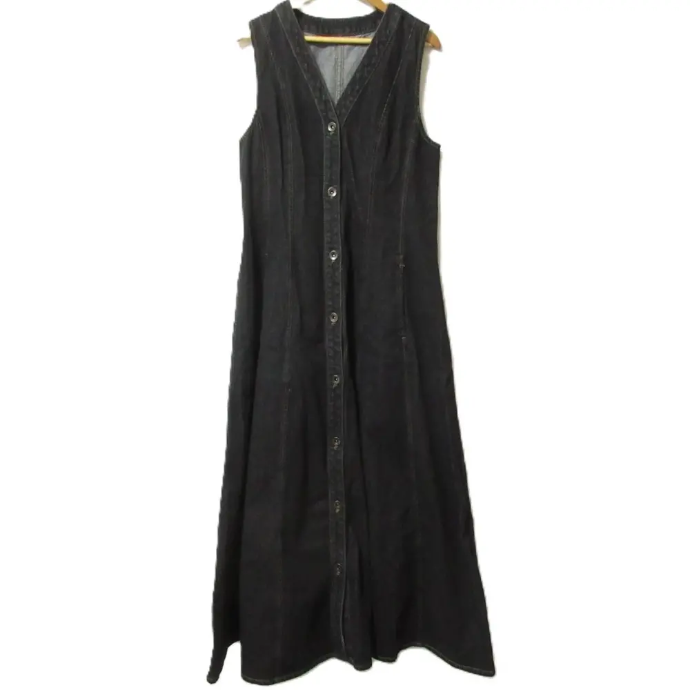 24AW GRACE CONTINENTAL グレースコンチネンタル フレア デニムノースリーブロングワンピース 0124431045 サイズ36 ブラック