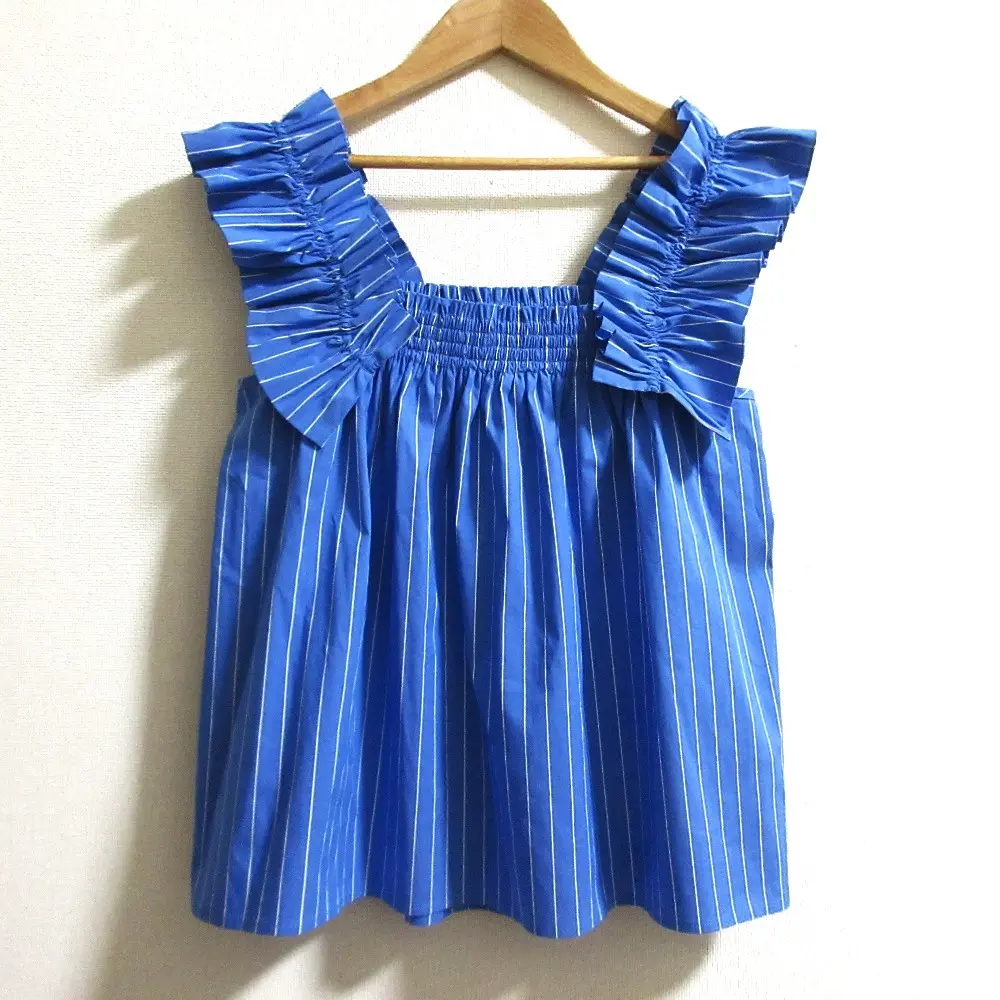 24AW GRACE CONTINENTAL グレースコンチネンタル ショルダーフリルトップ ノースリーブ ブラウス 0124341015 サイズ38 ブルー