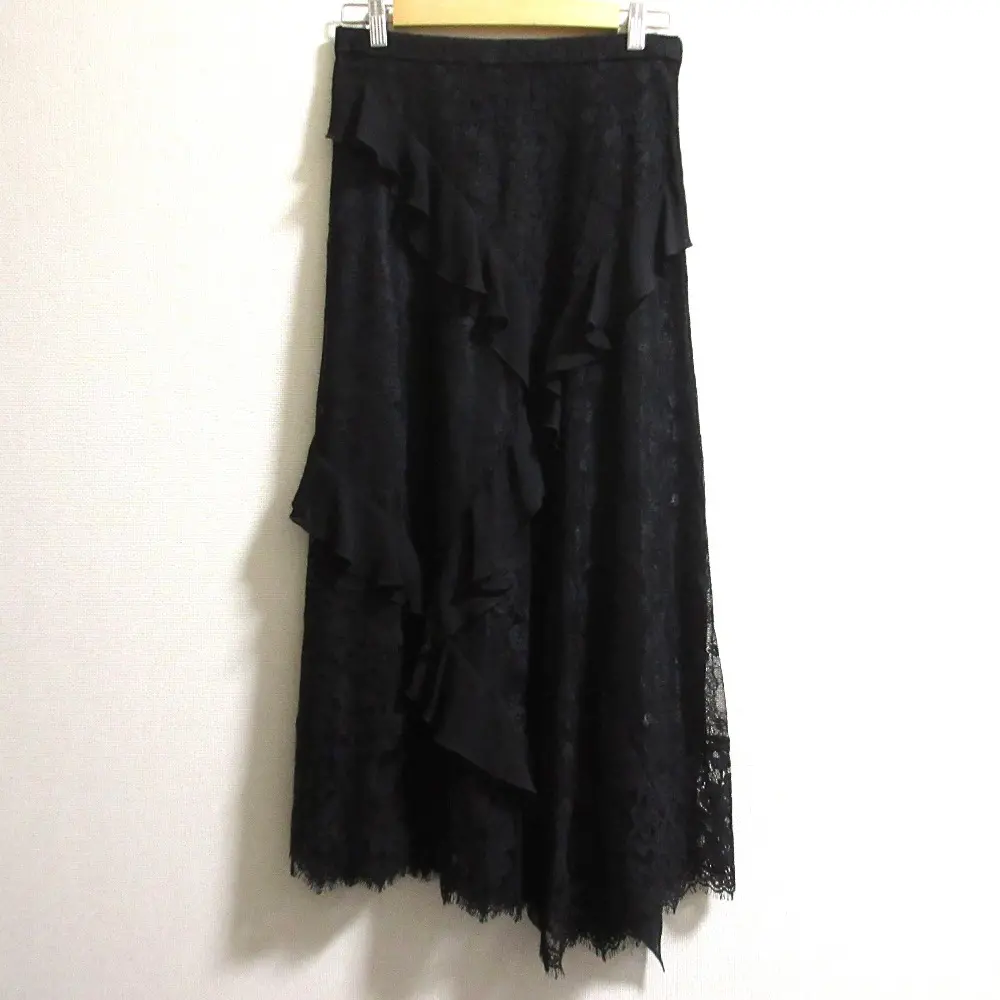 24AW GRACE CONTINENTAL グレースコンチネンタル シフォントリミングレーススカート 0124421004 サイズ38 ブラック