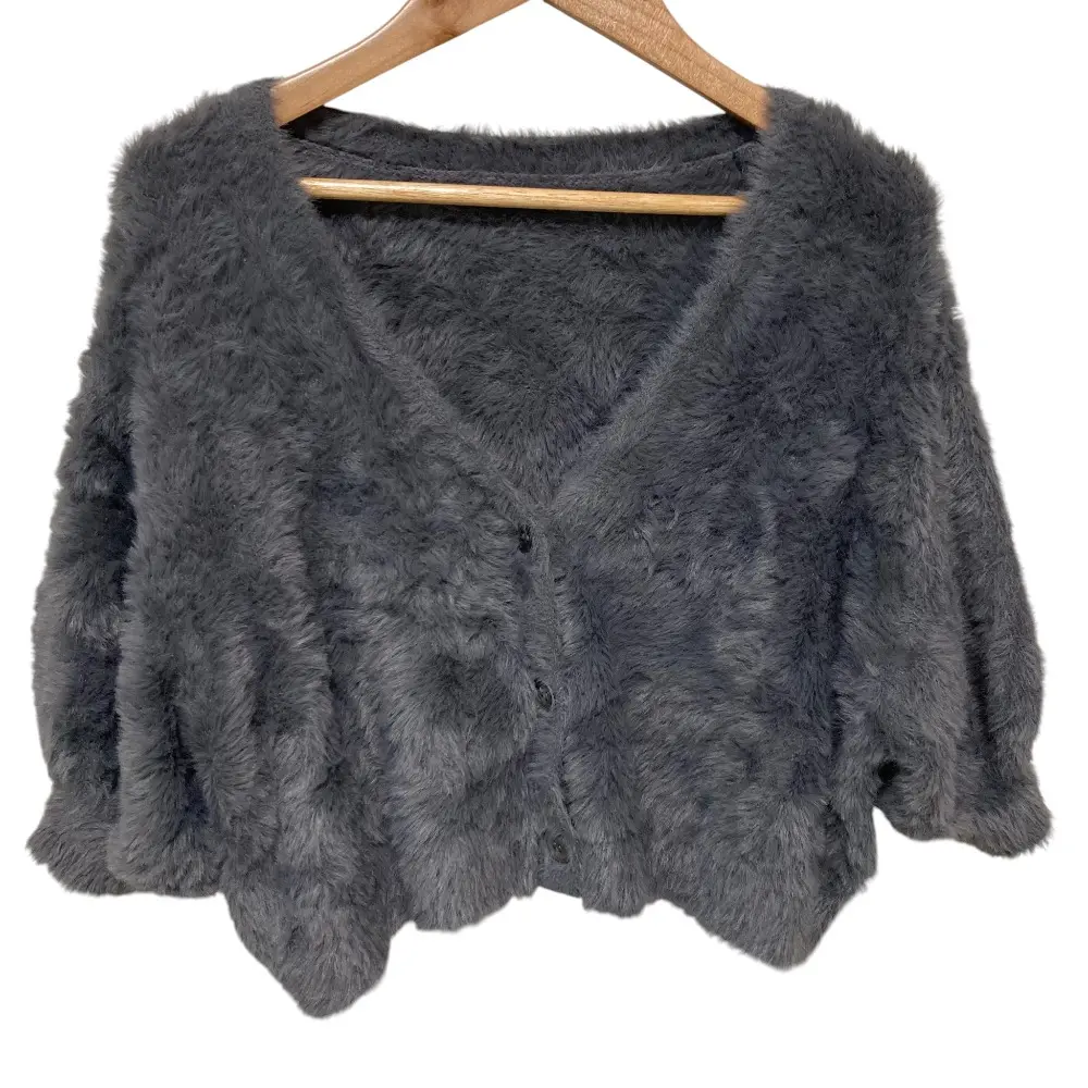 24AW GRACE CONTINENTAL グレースコンチネンタル フェザースリーブニットカーディガン 0124353124 サイズ36 グレー