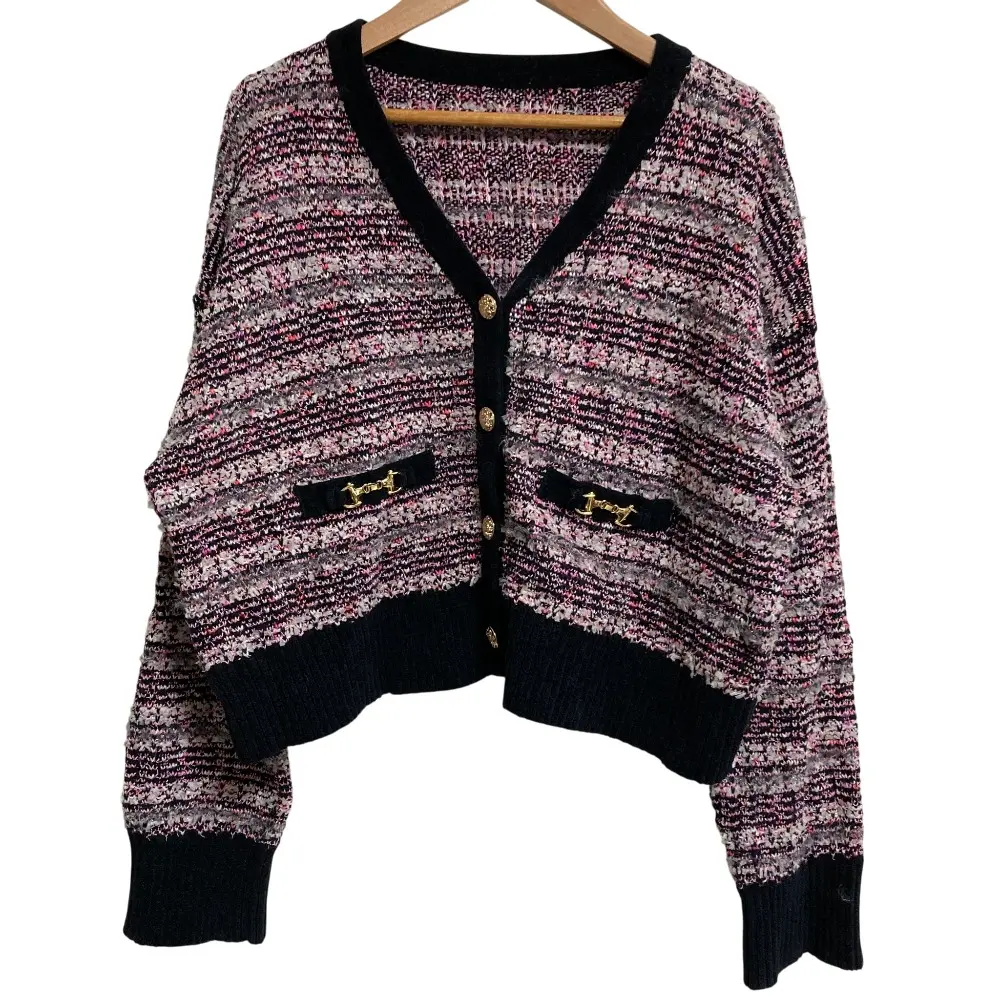 22AW GRACE CONTINENTAL グレースコンチネンタル ツイードフリンジニットカーディガン 0122453138 サイズ36 ピンク ブラック