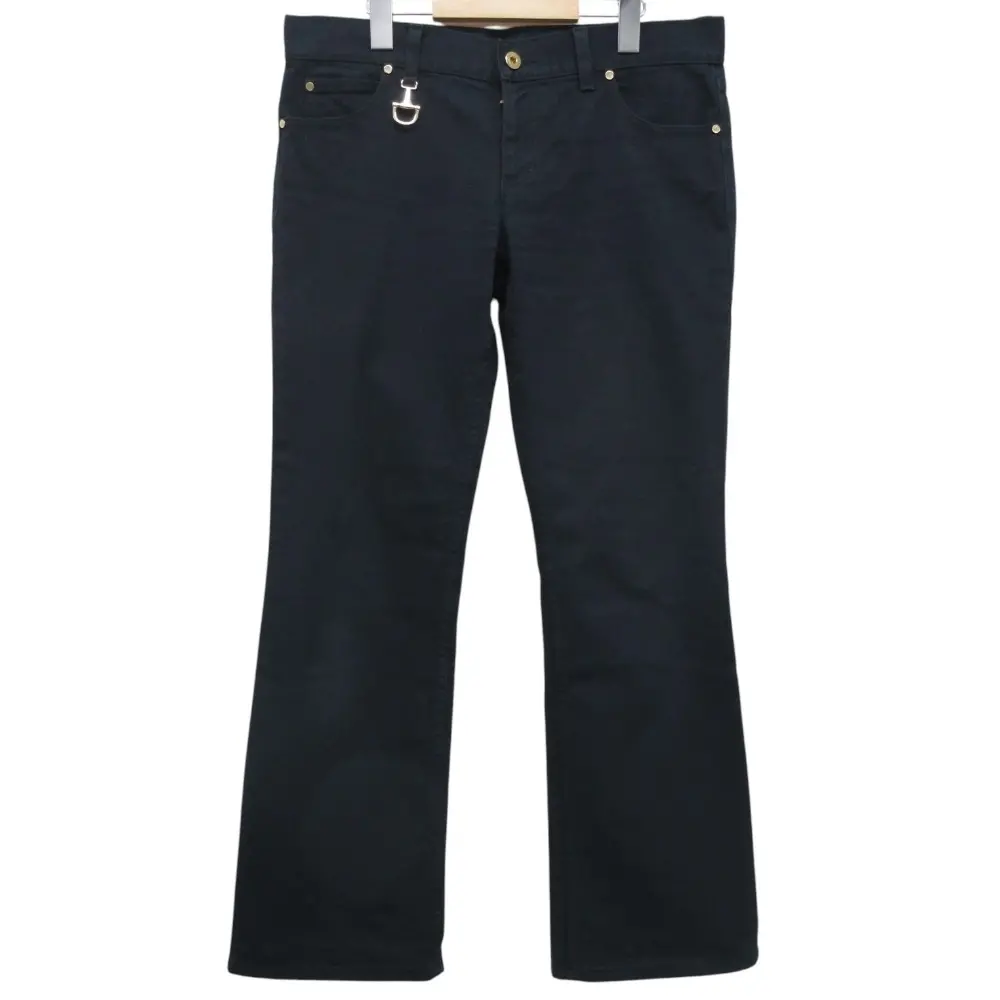 クリーニング済み GUCCI グッチ ホースビット ストレッチ ローライズ ブーツカット フレア デニムパンツ ジーンズ 42 ブラック