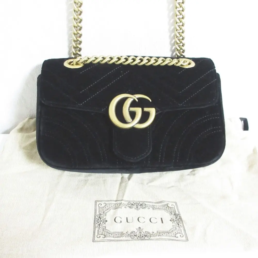 GUCCI グッチ GGマーモント ベロア キルティングスモールショルダーバッグ 446744 ブラック